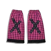Checkered Boot Cover Vintage Harajuku Metal Eyelets Flared Ruffle Leg Warmer