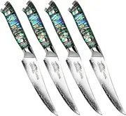 Damascus Steak Knives, AUS-10 Steel, Resin Handle (Set of 4 Steak Knives, 12cm)