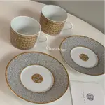 二手99新HERMES MOSAIQUE AU 24 鉑金 金色 馬賽克磚 茶杯 杯碟 咖啡杯組