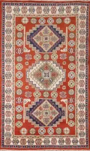 Tribal Rust/ Ivory Kazak 5x8 Area Rug Hand-knotted Plush Wool Carpet