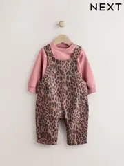 Tan Brown Leopard Print Baby Long Sleeve Bodysuit & Dungarees Set (0mths-2yrs) (Q94895) | $44 - $48