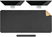 Dual-Sided Desk Pad, Natural Cork & PU Leather Desk Pad, 100x50cm Non-Slip Desk Blotter Protector, Desk Writing Mat Mouse Pad for Office and Home (Black)
