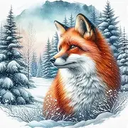 Fabric Panel Winter Fox 100% Cotton 14"x14" Quilting Panel Square AM450