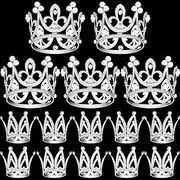 15Pcs Crown Cake Topper, Mini Silver Crowns Cupcake Toppers for Flower Arrangements, 3 Sizes Small Crystal Pearl Crowns for Baby Shower Birthday Party Wedding Decor