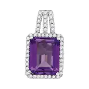 14k White Gold Amethyst Solitaire Diamond-accent Pendant 1/4 Cttw