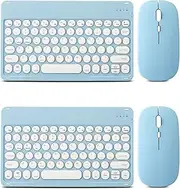2 Pack Bluetooth Keyboard and Mouse Combo for iPad - Rechargeable Wireless Keyboard & Mouse Compatible with iPad 9th/8th Gen, iPad Pro/Air/Mini, iPhone14/13/12 Pro, Round Keys Blue