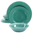Studio California Melamine Mauna 12-Piece Dinnerware Set in Green Crackle Look D