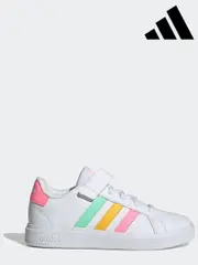 adidas White/Pink Grand Court Elastic Lace and Top Strap Trainers (N17123) | $65