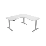 FORTIA 173W x 173W x 75D 3-Motor 120kg Load Adjustable Electric Sit to Stand Up Corner Desk - White/Silver Frame