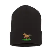 Running Horse embroidered beanie hat, custom embroidered winter beanie