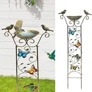 Standing Bird Bath 105 x 37 cm Bird Bath Garden Metal with Ground Spike Butterfly Hummingbird Pattern Design Bird Bath Winterproof Water Bath for Birds for Garden Patio Courtyard Lawn (Butterfly)