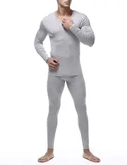 [Locachy] Men's Ultra Soft Thermal Underwear Set Stretchy Thin Modal Cotton Long Johns Top & Bottom Set