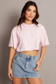 Pink Graphic Tee Crop Short Sleeve - Size XS, Women's Graphic Tee