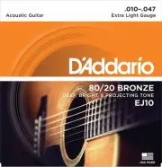 D'Addario EJ10 80/20 Bronze Acoustic Guitar Strings, Extra Light, 10-47