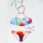 Wildfox Women's Bikini Tie Dye High Neck Mesh Swimsuit Strappy NWT Size M