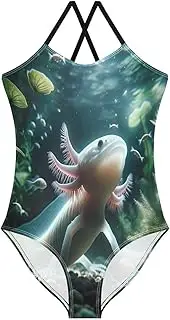 [RPLIFE] Axolotl Underwater Kids Swim Suit with Adjustable Shoulder Strap, 3-10T Beach Swimsuit Girls, Summer Swimsuits Girls, Axolotl Underwater, 3 Years