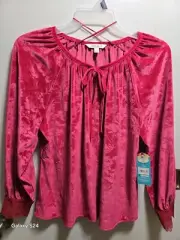 Pioneer Woman Pink Velvet Stamped Peasant Top Blouse New With Tags Size XL