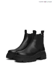 Tommy Hilfiger Combat Leather Low Chelsea Black Boots (AC2046) | $369