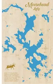 Moosehead Lake, ME - Laser Cut Wood Map | Wall Art | Made to Order