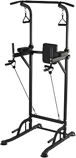 Power Tower, Pull Up Dip Station Multi-Function Strength Training Fitness Equipment for Home Gym, with Push-Up Handles, 4 Eyelets for Sling Training, Sit Ups and Pull-Up Bar