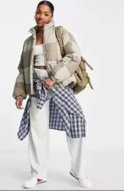 ASOS DESIGN checkerboard puffer jacket in mono Size 14