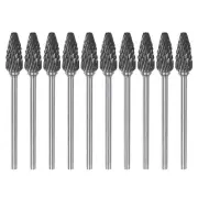 10pcs 1/4" Head 3/32" (2.35mm) Shank F-Shape Double Cut Carbide Rotary Burrs