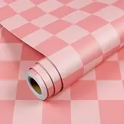 [YENHOME] 17.7"X118" Pink Checkered Wallpaper Peel and Stick Pink Checkered Pattern Wallpaper Vinyl Wrap for Cabinets Countertop Contact Paper Waterproof Wallpaper for Bathroom Decoration Contact Paper