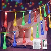 Easytao Fairy Lights Battery Operated, 10ft Rain Drop String Lights, 30 LED Lights with Remote and 8 Modes, Waterproof for Bedroom Tent Loft Camping Porch Patio Party Wedding Diwali Decor, Colorful