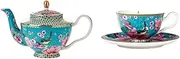 Maxwell & Williams Teas and C's Silk Road Teapot with Infuser 500ML Aqua Gift Boxed and Teas & C's Silk Road Footed Cup & Saucer 200ML Aqua Gift Boxed