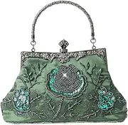 [DA BODAN] Womens Vintage Floral Beaded Rhinestone Embroidery Clutch Sequin Crossbody Bag Evening Handbag for Bridal Wedding Party Prom