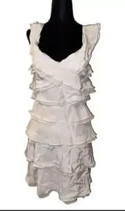 BCBGMaxazria New With Tags Women’s White Size 4 Tiered Ruffle Knee Length Dress