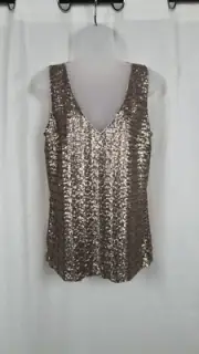 Oasis Gold Sequin Sleeveless V-neck Vest Top Size 12 Uk Rrp £45 CR055 GG 03