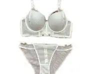 Women's Push Up Bra and Panty Sets Lace Lingerie 2 Piece Bra and Thong Set-white