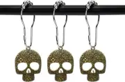 Set of 12 Sugar Skull Shower Curtain Hooks Decorative Home Bathroom Bronze
