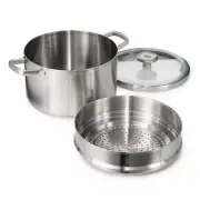 BergHOFF Steamer Set Stainless Steel W/ Glass Lid Dishwasher Safe (3-Piece)
