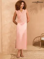 Love & Roses Pink Petite Crochet Chevron Stitch 2-In-1 Dress (F41623) | $136