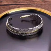 Feather Bangle Bracelet 925 Sterling Silver Adjustable Bangle