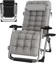 Zero Gravity Lounge Chair, Oversized Zero Gravity Chair, Lawn Recliner, Reclining Patio Lounger Chair, Folding Portable Chaise Supports Over 440lbs/200kg Lounge Chair (Color : Grey Pads, Size : Silv