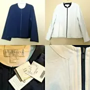 Doncaster Zip Jacket Blazer Size 6 Reversible Navy Blue & Ivory Silk Quilted NWT