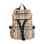 【BURBERRY 巴寶莉】BURBERRY ICON STRIPE字母LOGO格紋設計尼龍翻蓋扣式後背包(小/米)