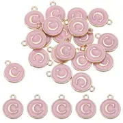 Alphabet c Letter Charm Double Sided Enamel Initial Alphabet Pendant Pink 20pcs