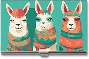 [VFMKT] Slim Metal Business Card Holder Portable Business Card Case Pocket Name Card Holder Three Cute Alpacas Wallet for Men Women Office Travel