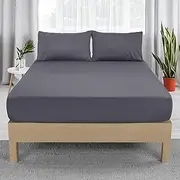 NY Threads Fitted Sheet with 2 Pillow Cases (50x75cm) - Deep Pocket (35 cm) (Grey, King)