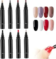 Nail Polish Pens 8Pcs/Set 8 Colors 3 in 1 5ml One Step DIY Nail Gel Pen for Women Girls Manicure Pedicure Varnish Pens for Home Salon, Polish, Gel Pen