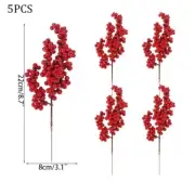 5PCS Christmas Berries Pine Branches Artificial Red Berry Wreath Christmas Tree