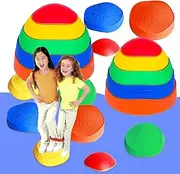 10 PCS Stepping Stones Balance Obstacle Course for Kids, Indoor Outdoor Sensory Play Equipment Helps Build Coordination and Stability, Non-Slip Textured Surface and Rubber Edging