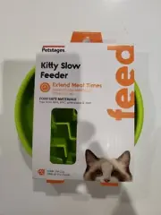Petstages Kitty Cat Slow Feeder Bowl Non-Slip Base Green