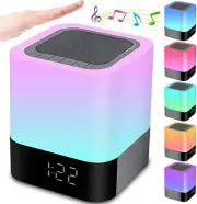 Night Light Bluetooth Speaker, Alarm Clock Touch Sensor Bedside Lamp Dimmable Wa