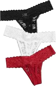 [Sinzelimin] 3 Pack Briefs for Womens Sexy Hipster Panties Lace Thongs G-Pants Lingerie Underwear Boyshorts Underpants