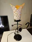 Art Deco Stl Handmade Wrought Iron Table Lamp Blown Glass Shades White Craquel